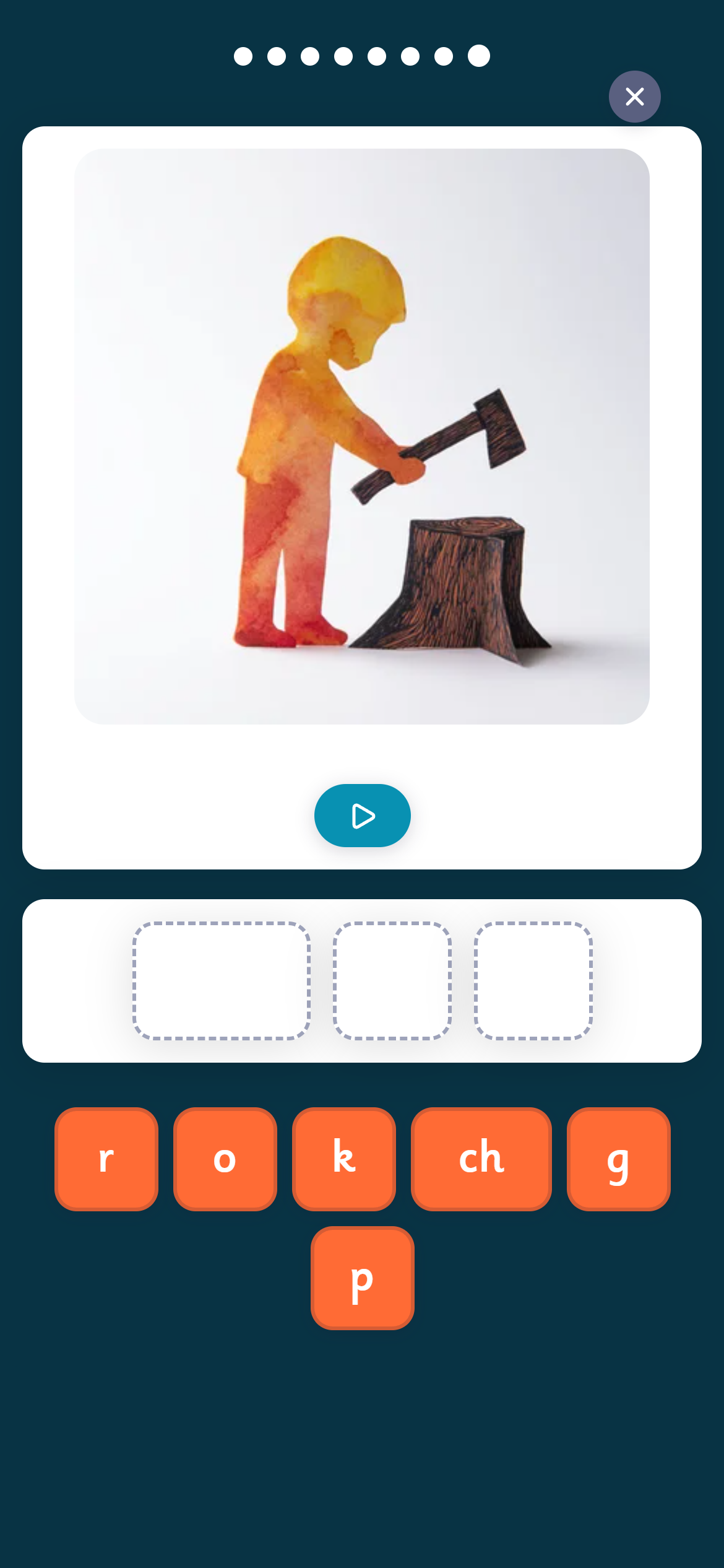 Legible practice session screen showing a phonics activity targeted to a child's gaps